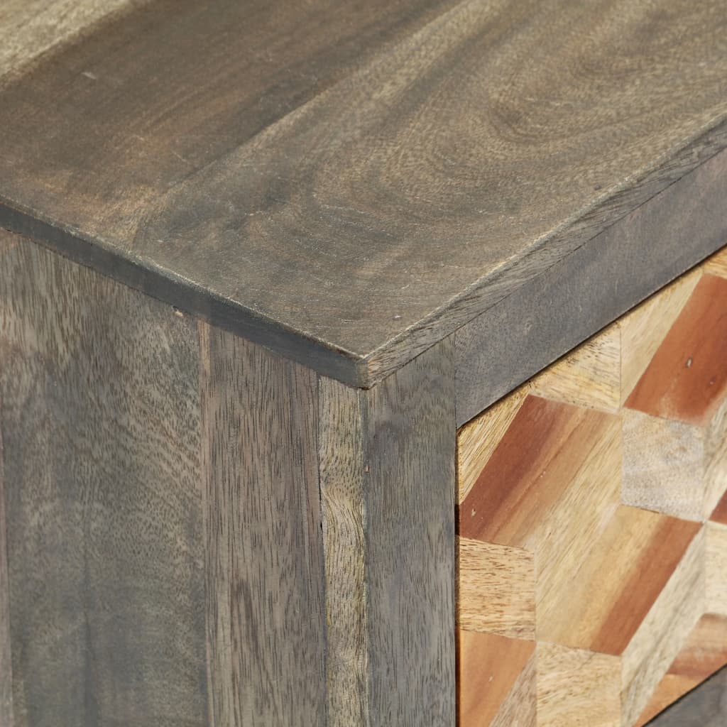Mesita De Noche Madera Maciza De Mango Gris 40x30x50 Cm_4