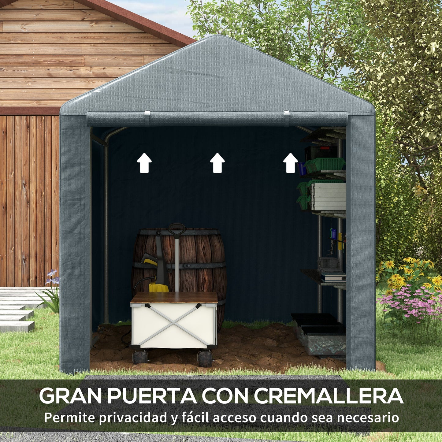 Outsunny Carpa Para Herramientas Bicicletas Y Motos 1,6x2,2x1,7 M Gris Oscuro_5