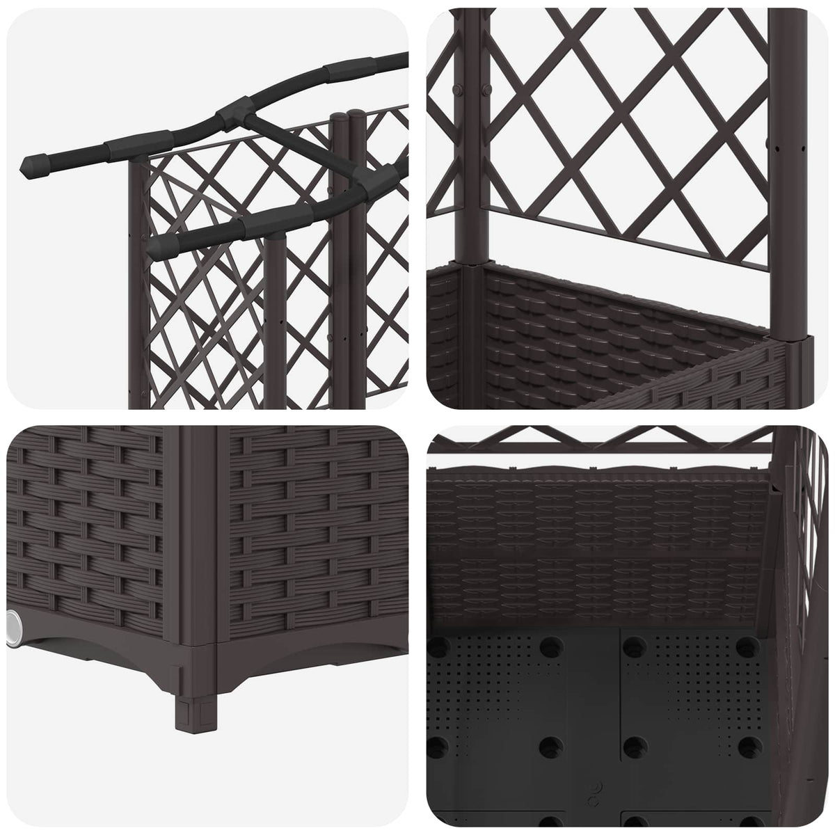 Cama Elevada Con Trellis Y Techo Marrón 204 X 40 X 138 Cm Pp_5