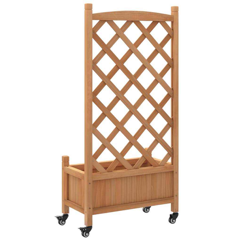 Jardinera Con Enrejado Y Ruedas Madera Maciza De Abeto Marrón_5