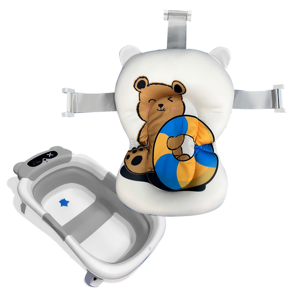 Bathby Bañera Plegable Para Bebés Recién Nacidos, Cojín Oso, Termómetro, Patas Antideslizantes (gris Oso)