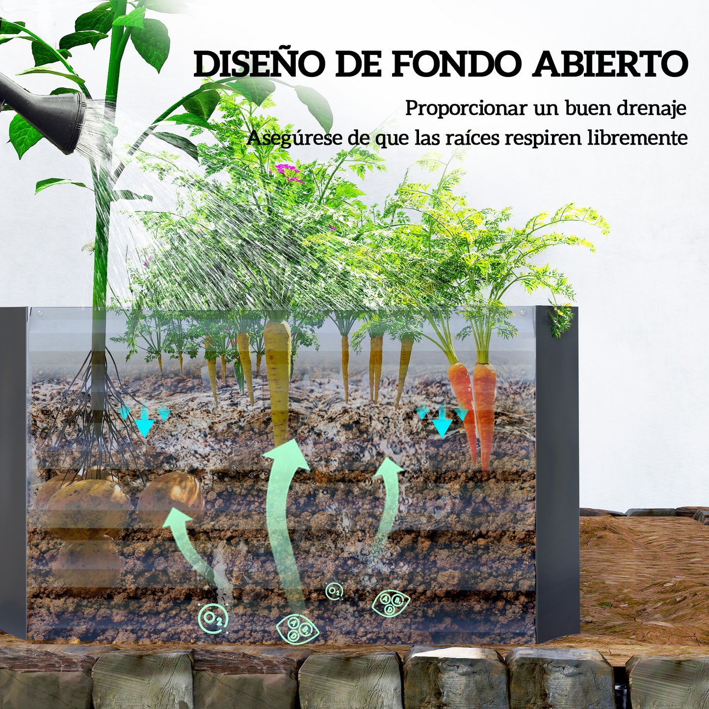 Outsunny Jardinera Exterior Grande De Acero Galvanizado Con Base Abierta Gris_5