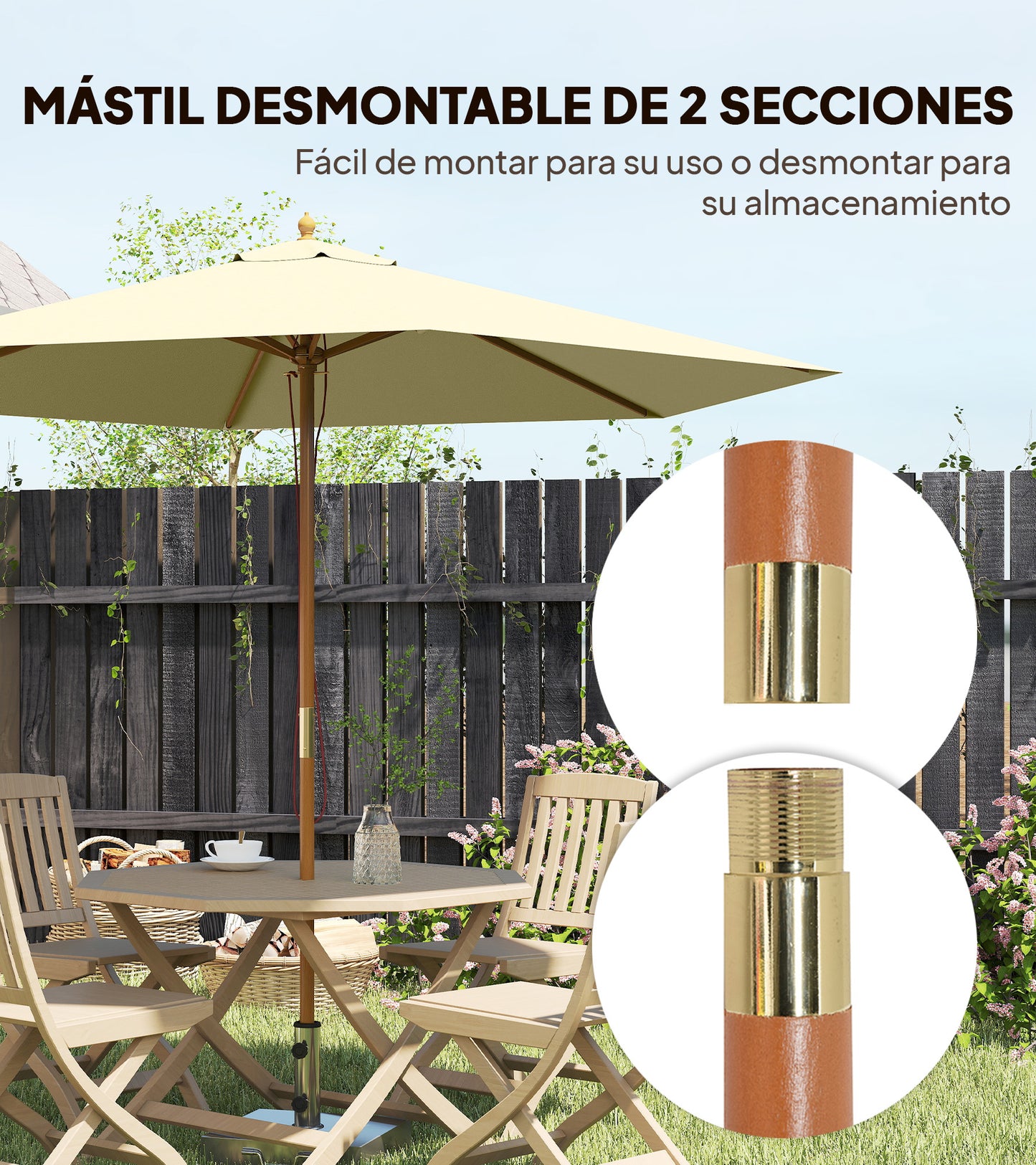 Outsunny Sombrilla De Jardín Ø250x230 Cm Con Poste Desmontable Crema_5
