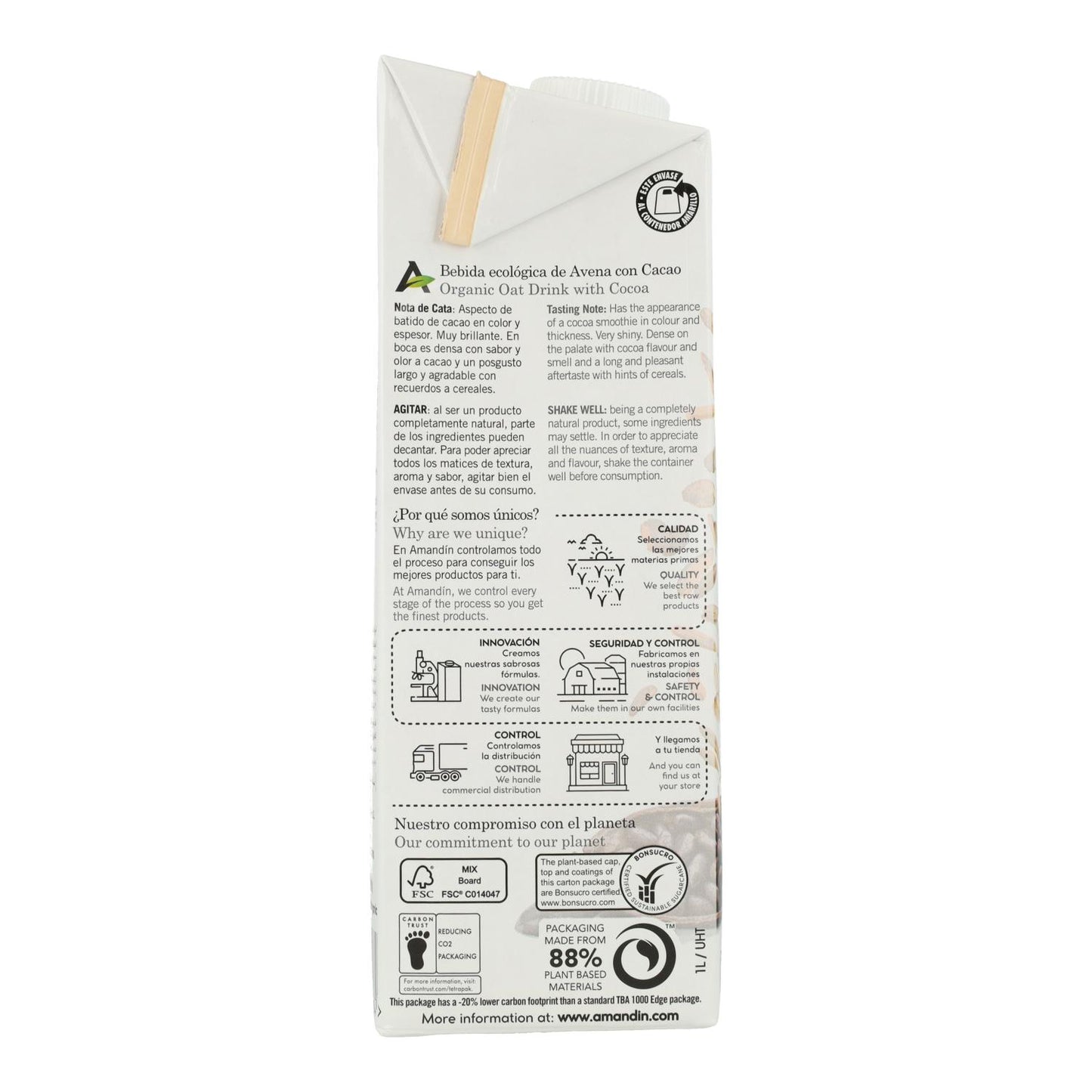 Pack 12 x Bebida de Avena con Cacao Amandin 1 L