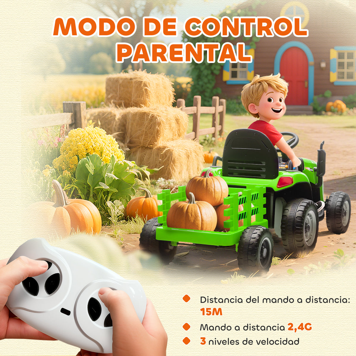 Tractor Eléctrico Infantil Aiyaplay Plástico, Metal Verde 139x58x55 Cm 370-389v90gn_5
