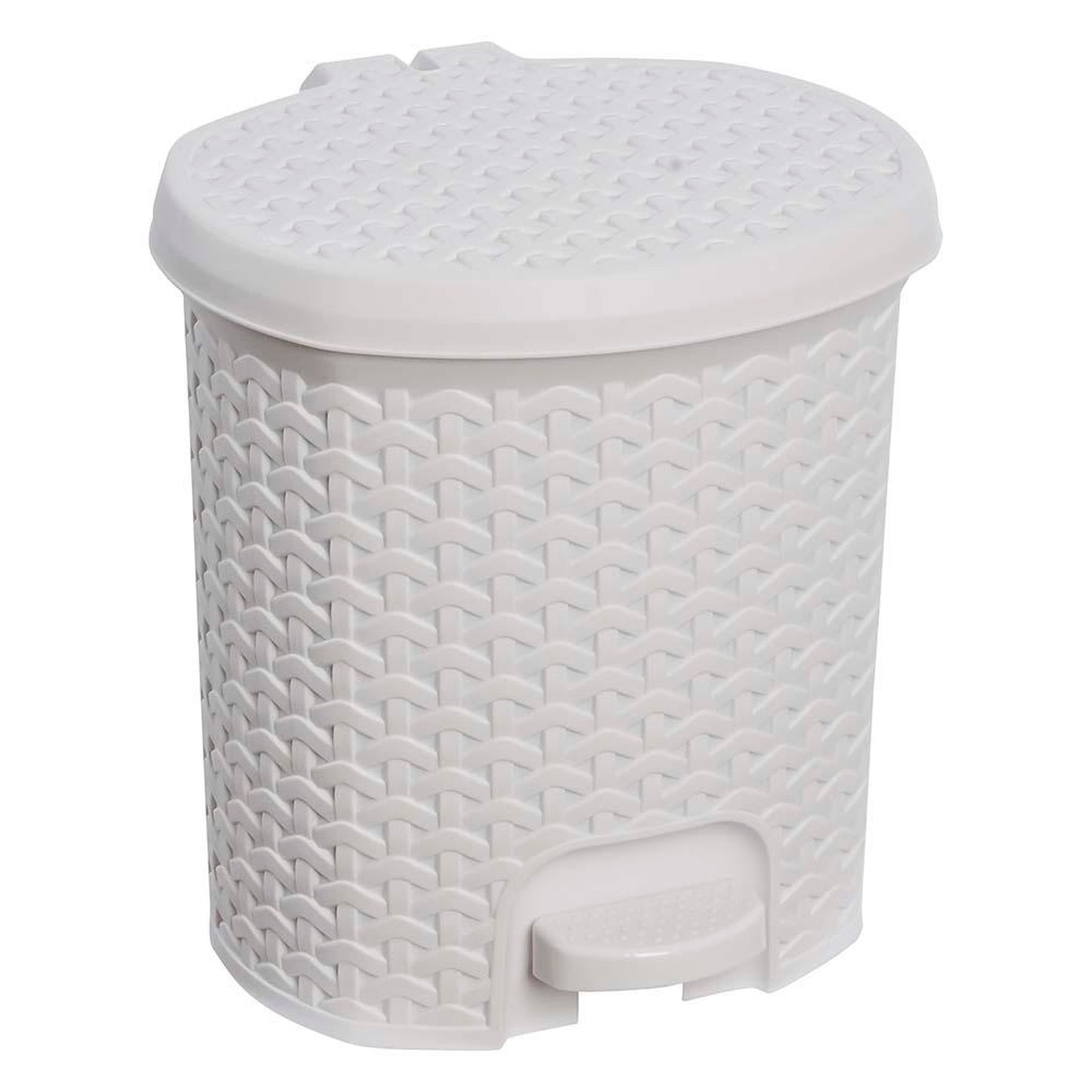 Cubo De Basura / Papelera Polivalente, Con Tapa, Diseño Rattán, Capacidad 5,5l, Tamaño 22,5x24x26 Color Blanco Nórdico_0