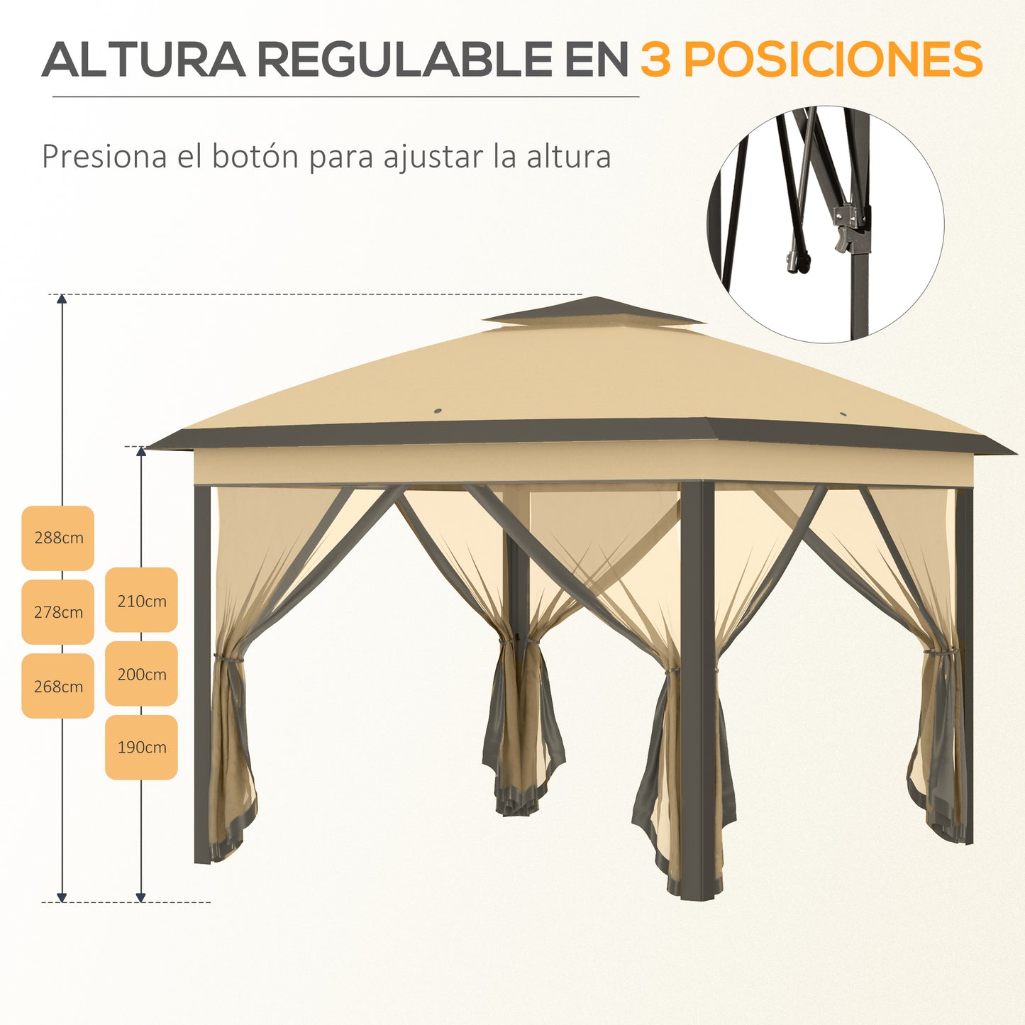 Outsunny Carpa Plegable 3,3x3,3 M Con Altura Ajustable Doble Techo Anti-uv Beige_5