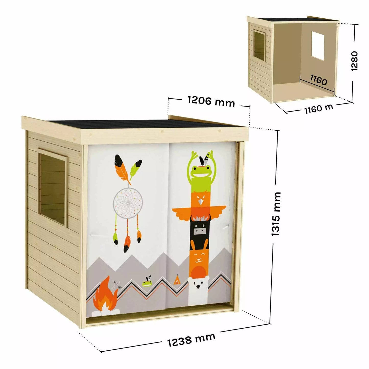 Casita infantil de madera con cortina Indian Soulet