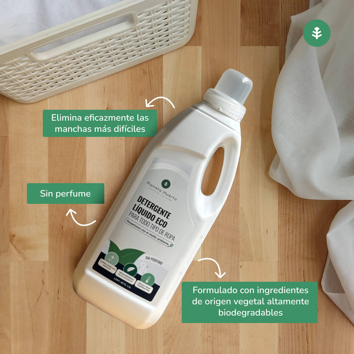 Detergente Líquido Ropa ECO Sín Perfume  Planeta Huerto 1,5 Litros