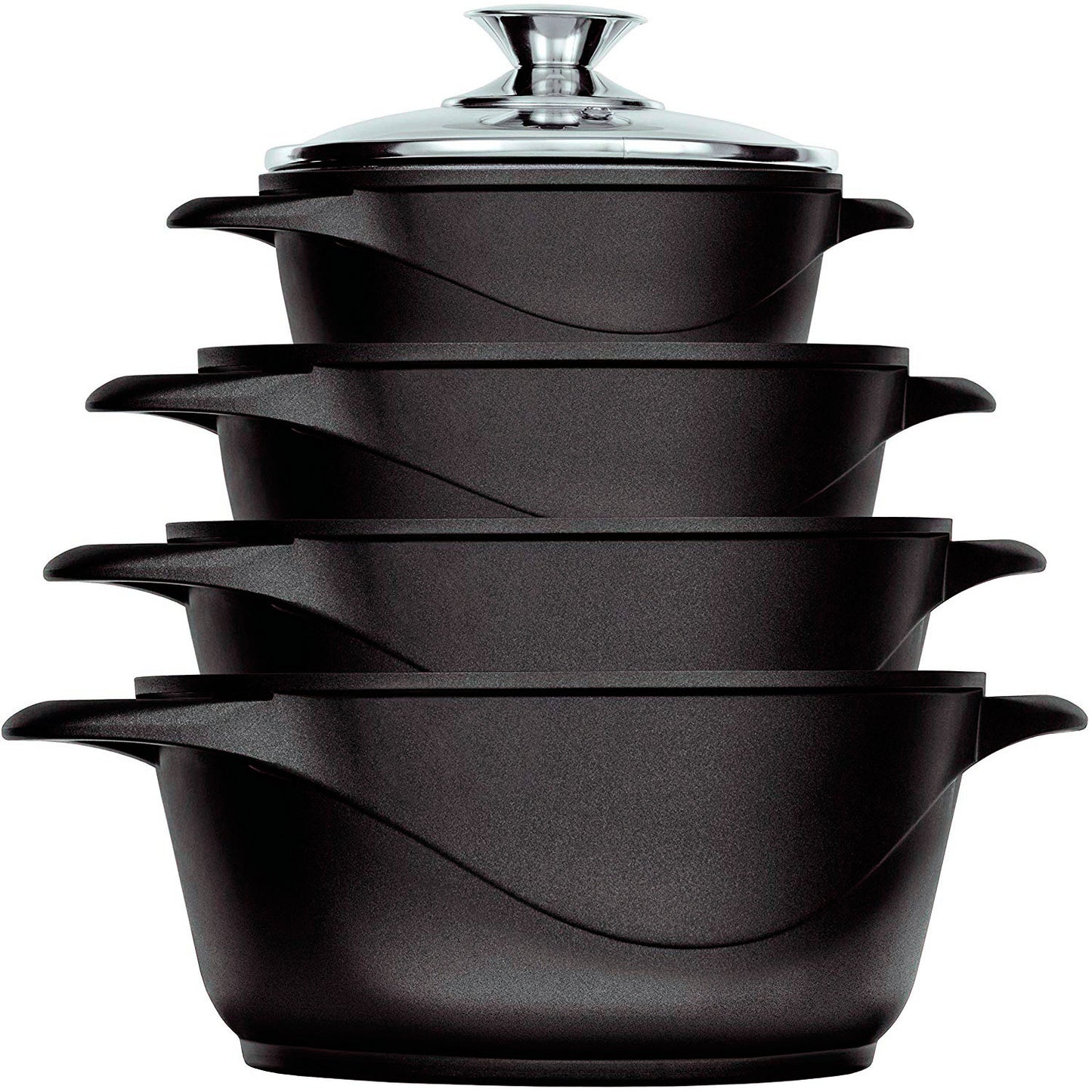 Batería De Cocina Inducción 8 Piezas Aluminio Fundido 4 Ollas Con Tapa De Cristal Antiadherente Briebe Mgk-12, Negro