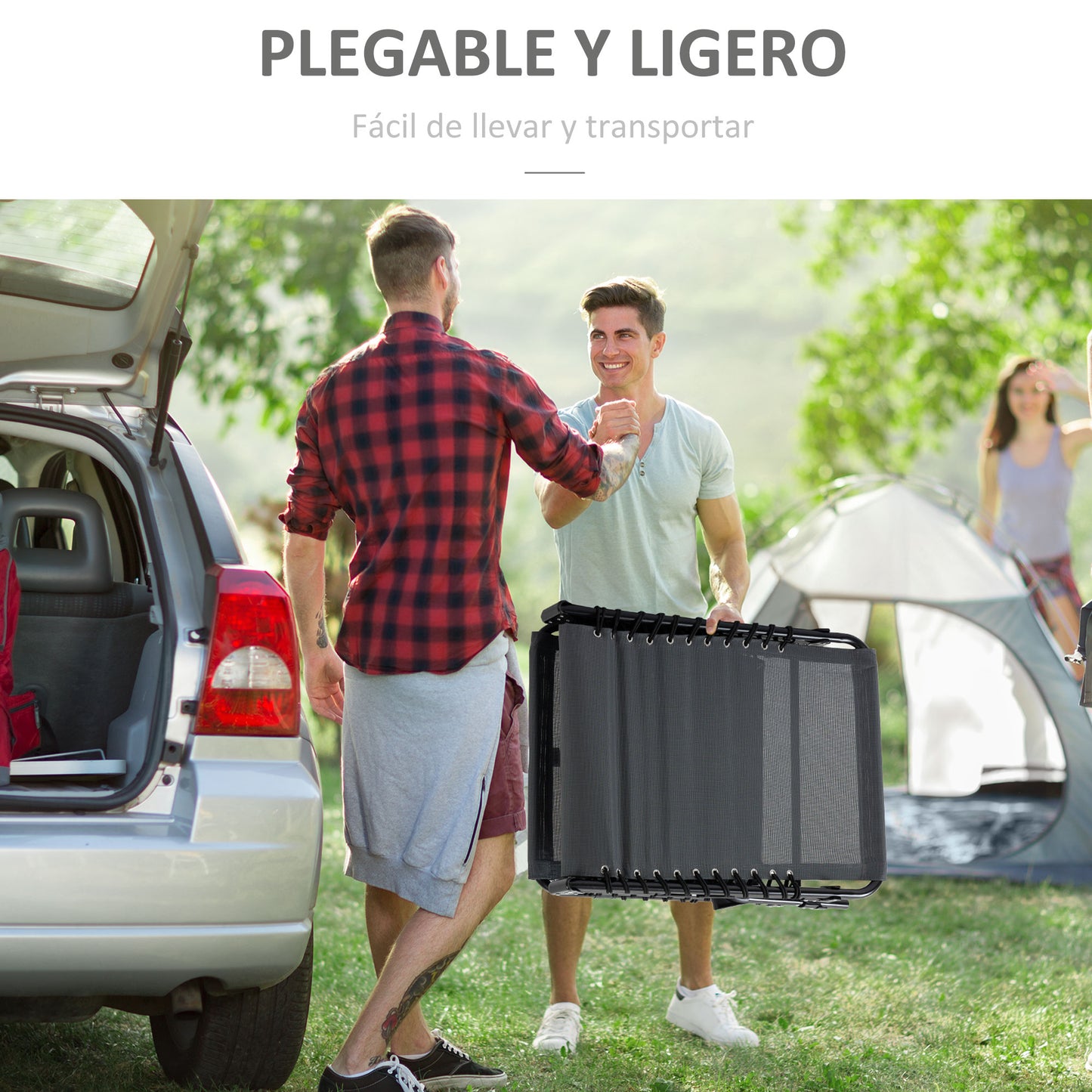 Outsunny Tumbona Plegable Con Respaldo Ajustable Reposacabezas 189x58x30 Cm Gris_5