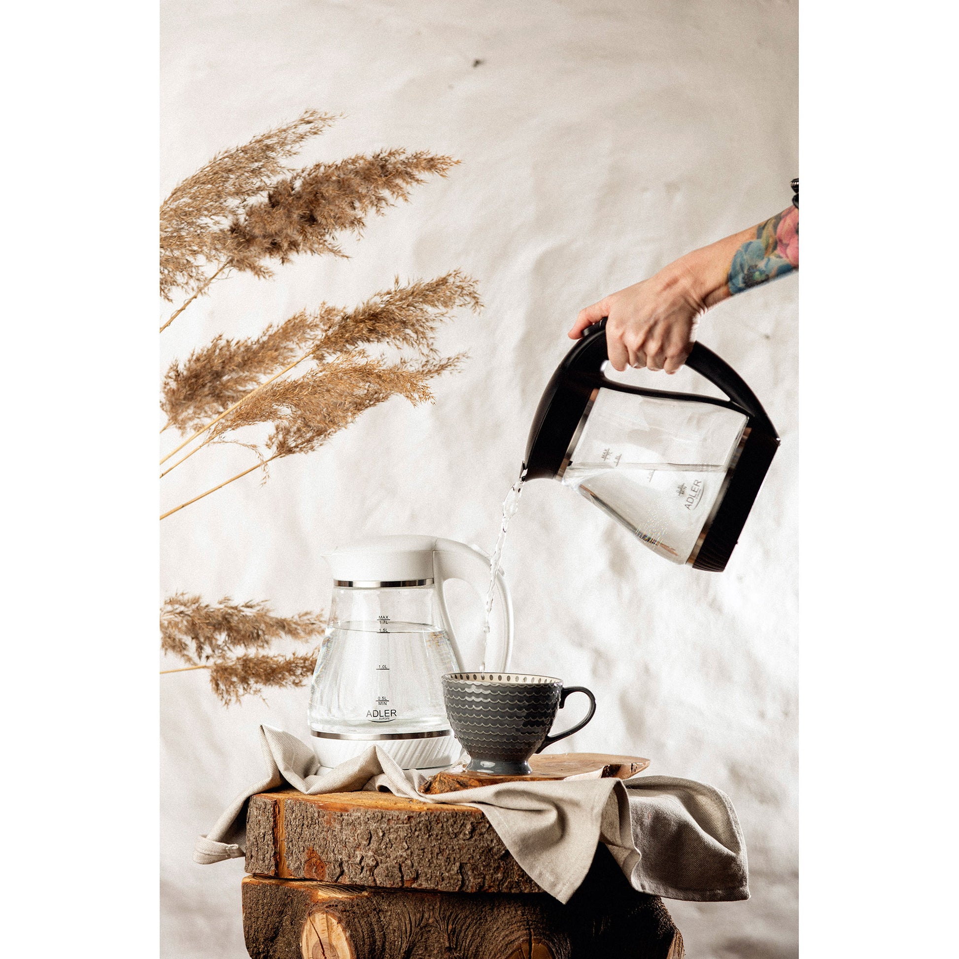 Hervidor Agua Eléctrico 1,7 Litros Jarra Cristal Inalámbrica Retroiluminada, Apagado Automático Adler Ad1274b, 2200w