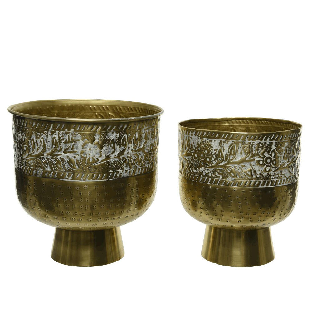 Macetero Metal Dorado Grabado 22cm_0