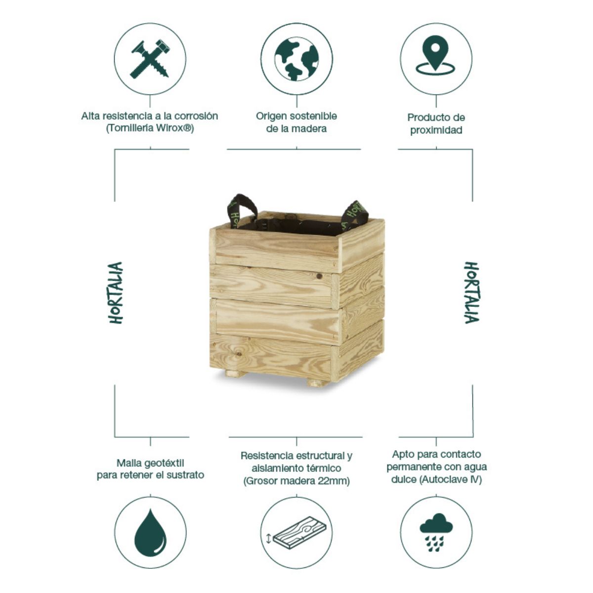 Jardinera de madera Pun Hortalia 40 x 40 x 40 cm