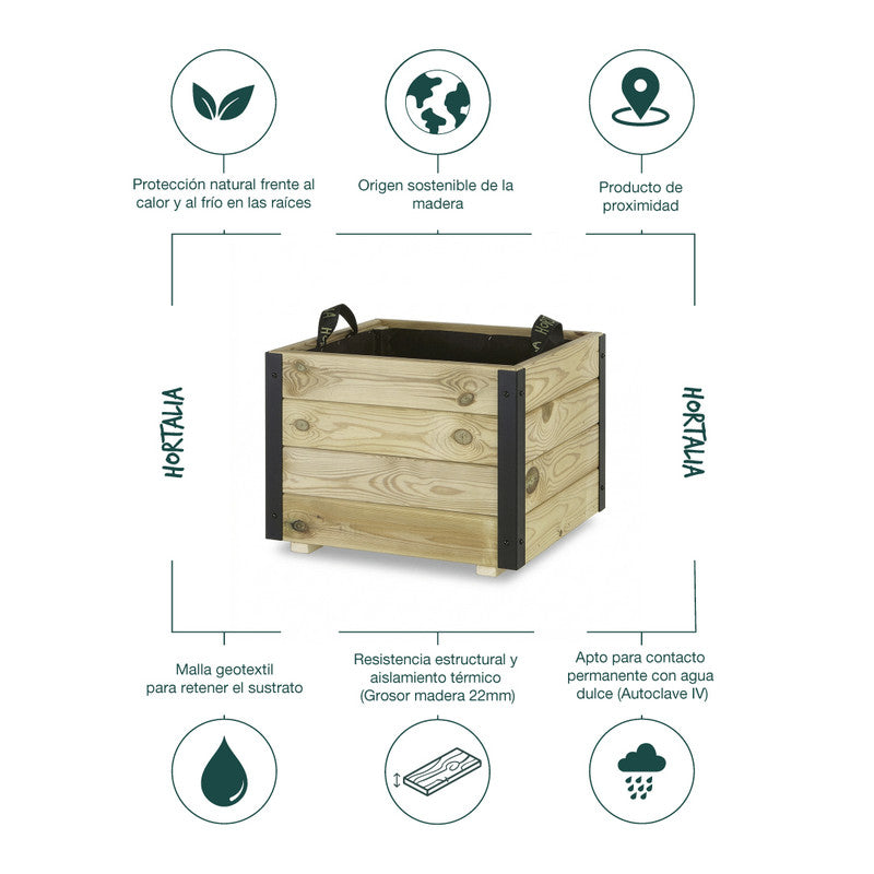Jardinera De Madera Con Refuerzo De Aluminio 50x50x40 Cm Pun Al Hortalia_5