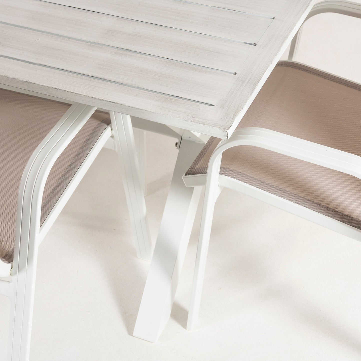 Conjunto Para Jardín Color Blanco, Mesa Grande De 190 Cm Y 6 Sillones Apilables, Aluminio Reforzado, 6 Plazas_4