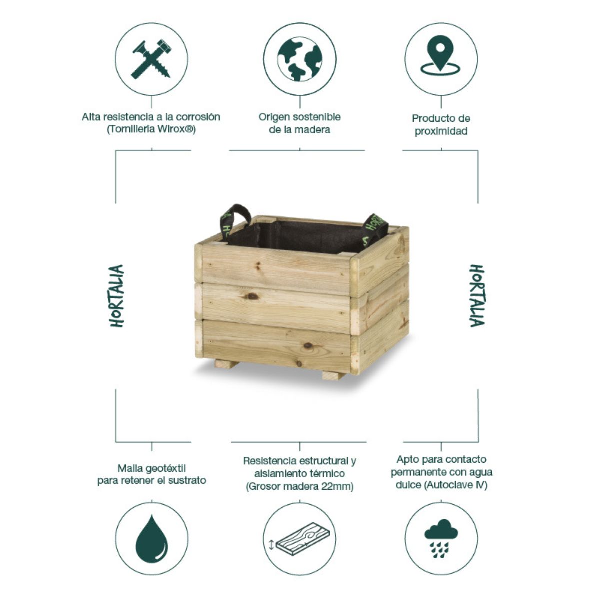 Jardinera de madera Pun Hortalia 40 x 40 x 30 cm