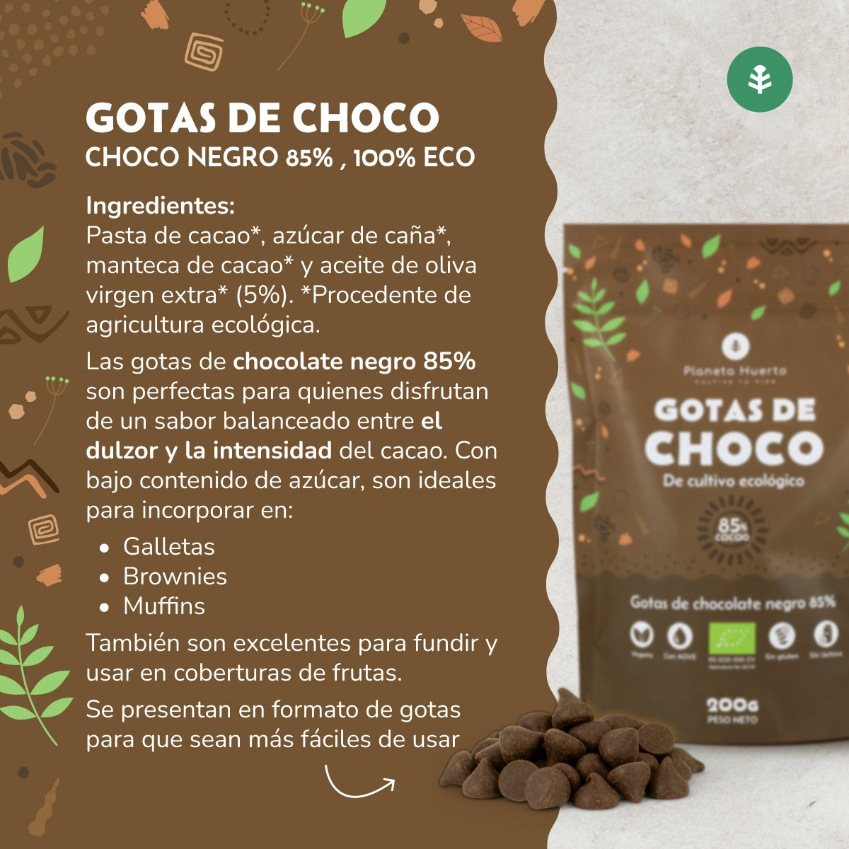 Gotas de Chocolate 85% cacao ECO Planeta Huerto 200 g