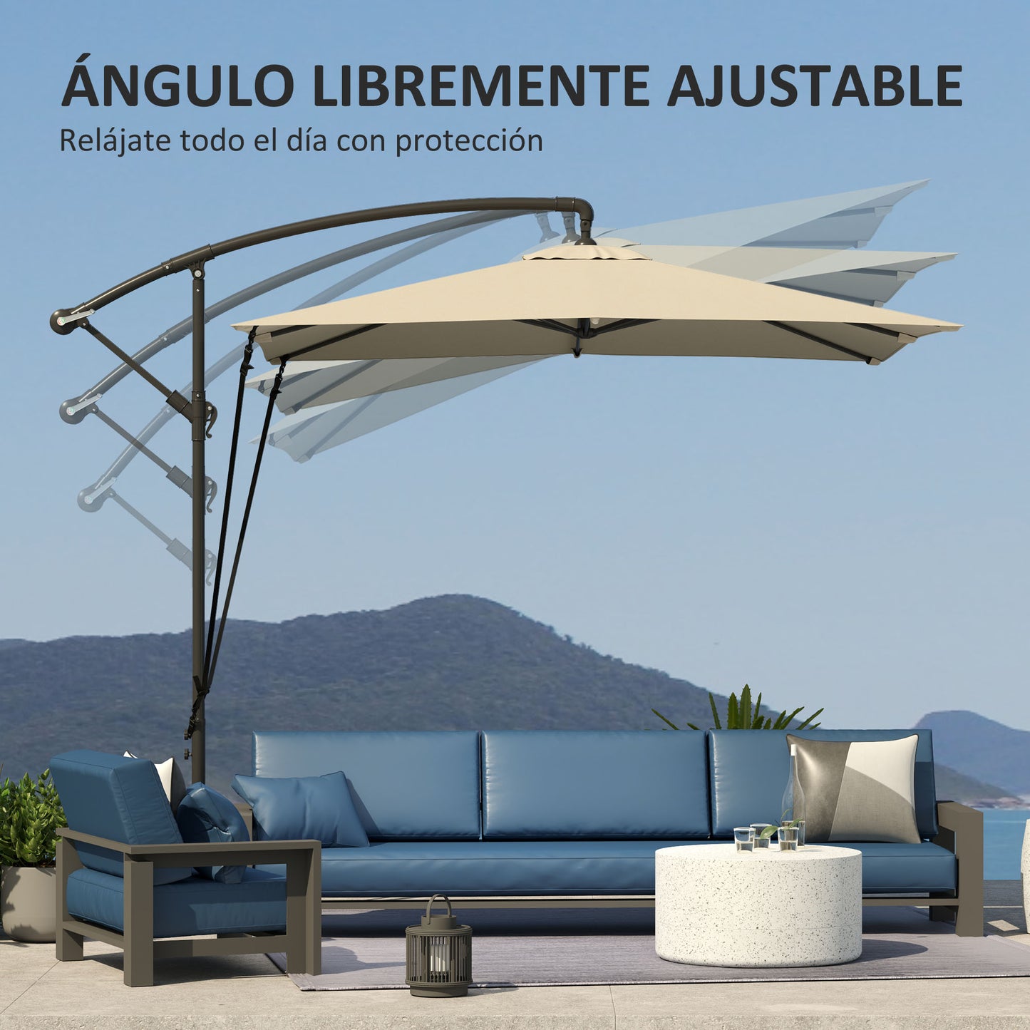 Outsunny Parasol Excéntrico 247x247 Cm Con Base Cruzada Manivela Caqui_5