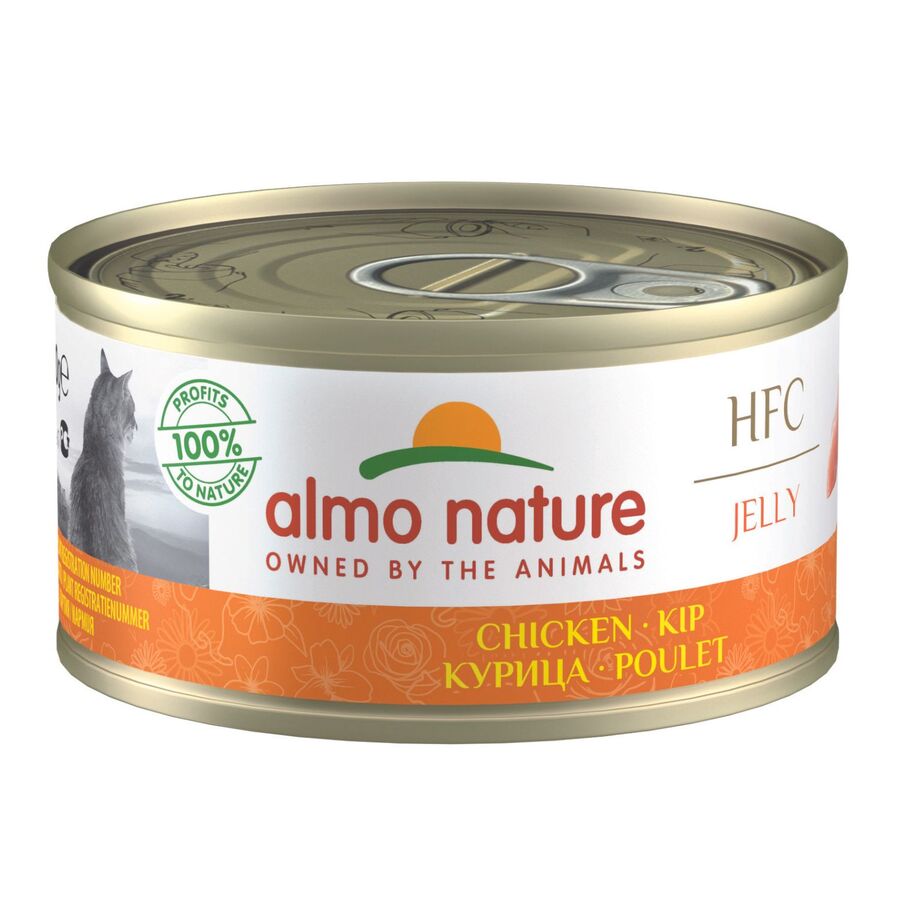 24x70gr Lata De Comida Húmeda Almo Para Gato Hfc De Pollo En Gelatina_0