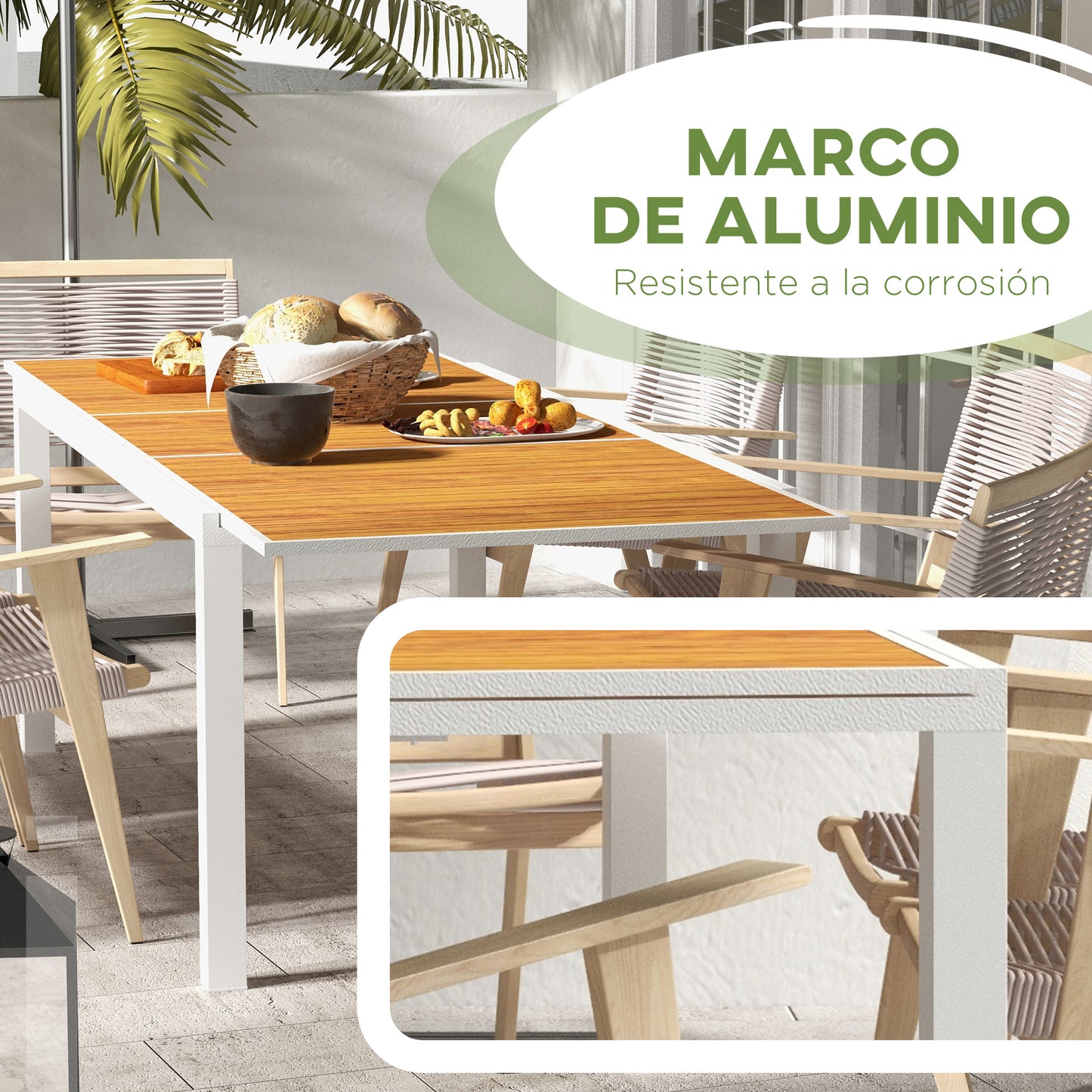 Outsunny Mesa De Jardín Extensible Con Marco De Aluminio 180/240x94x73 Cm Marrón_5