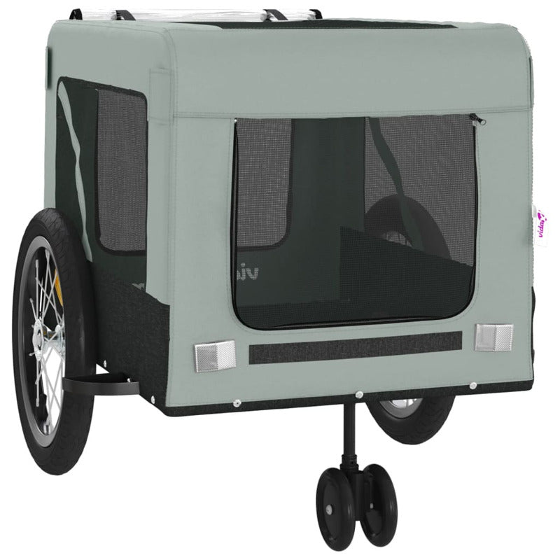 Vidaxl Remolque De Bicicleta Mascotas Hierro Tela Oxford Gris Negro_5