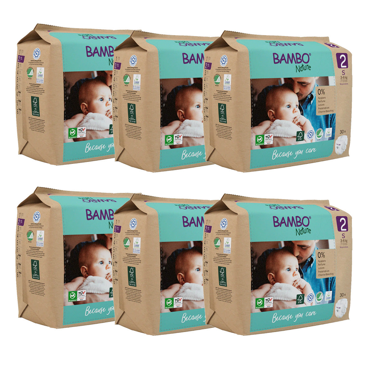 Pack 6 x Bambo Nature pañales T2 (3-6kg) 30 uds