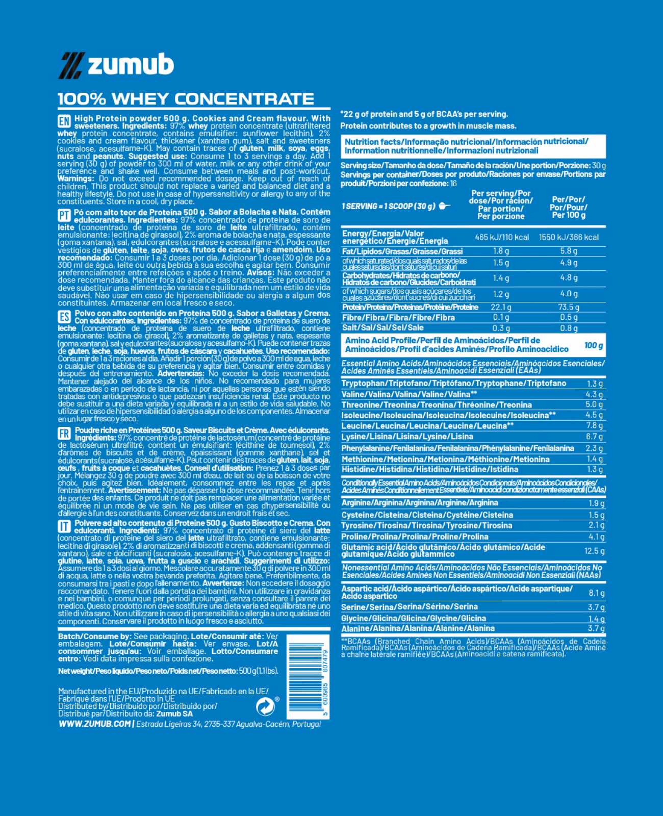 Zumub 100% Whey Concentrate 500 G  - Cookies&cream