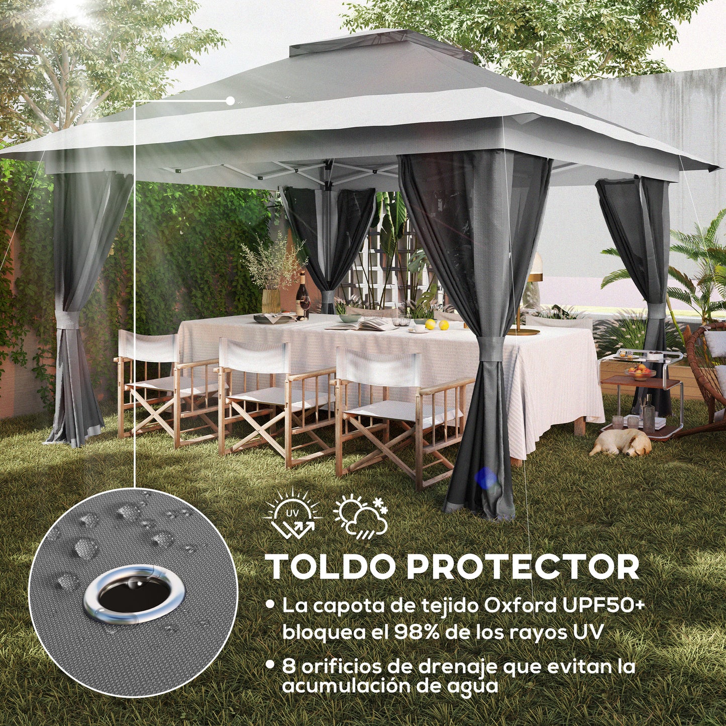 Outsunny Carpa Plegable 3,6x3,6 M Con 4 Paredes Laterales De Malla Anti-uv Gris_5