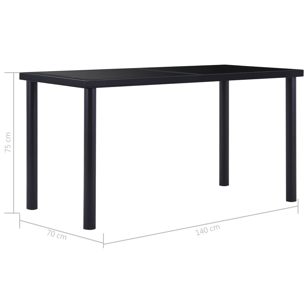 Mesa De Comedor De Vidrio Templado Negro 140x70x75 Cm_3