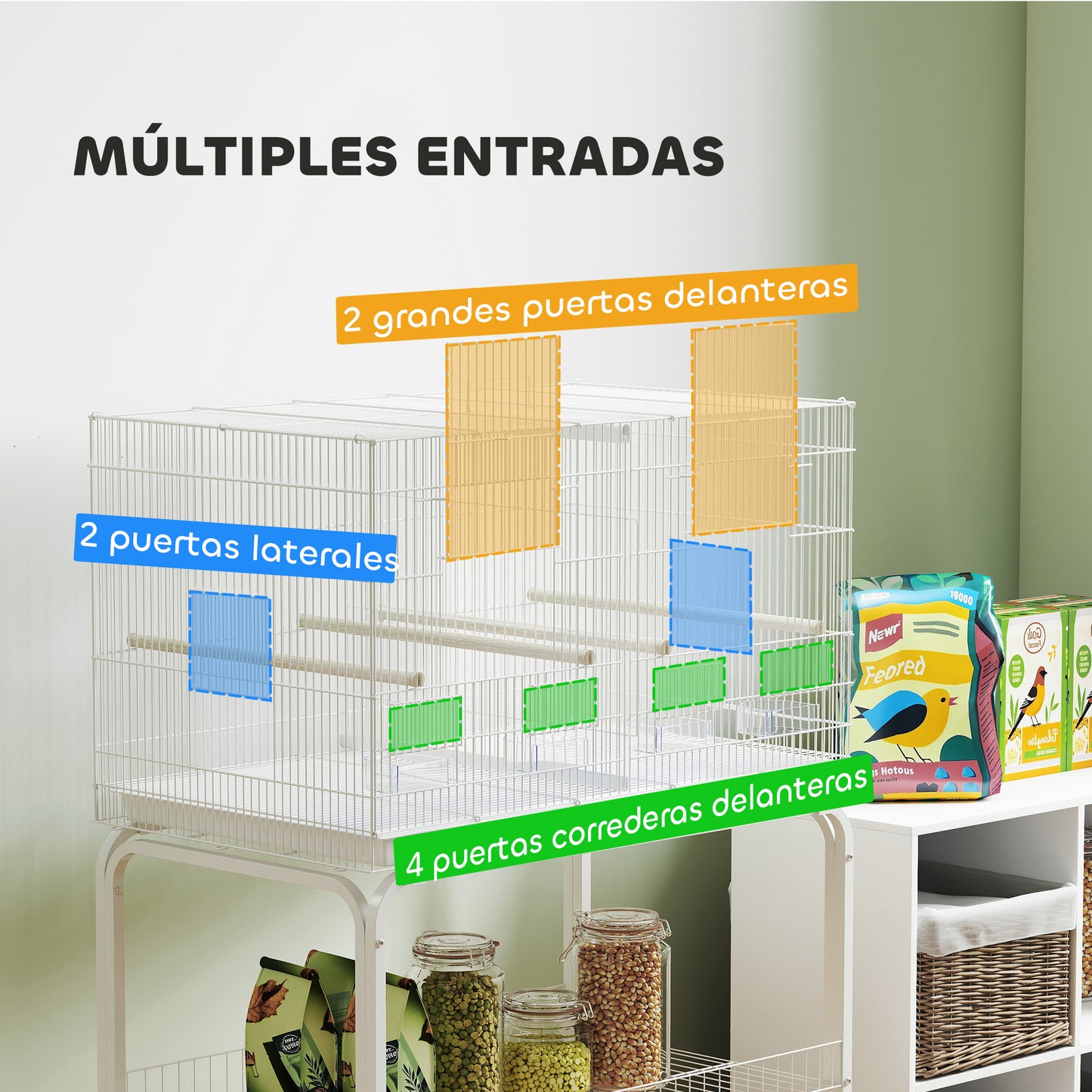 Pawhut Jaula Para Pájaros Con Divisor Ruedas Para Mascota Aves Loros Canarios_5