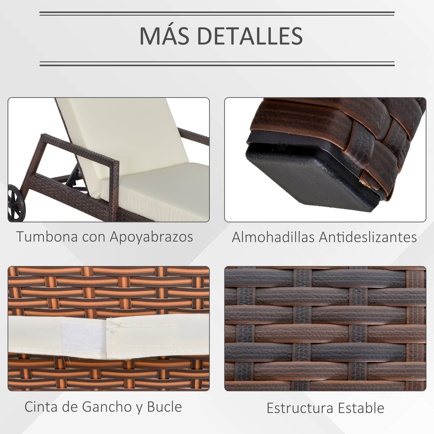 Outsunny Conjunto De 2 Tumbonas De Ratán Jardín Con Cojines Respaldo Ajustable_5