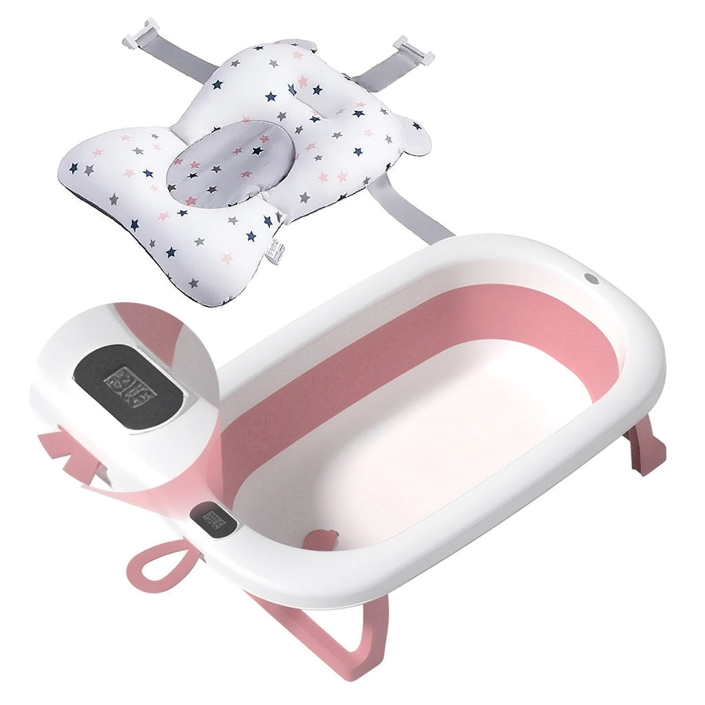 Bathby Bañera Plegable Rosa Para Bebés, Cojín Reductor, Termómetro, Patas Antideslizantes (rosa Pastel)
