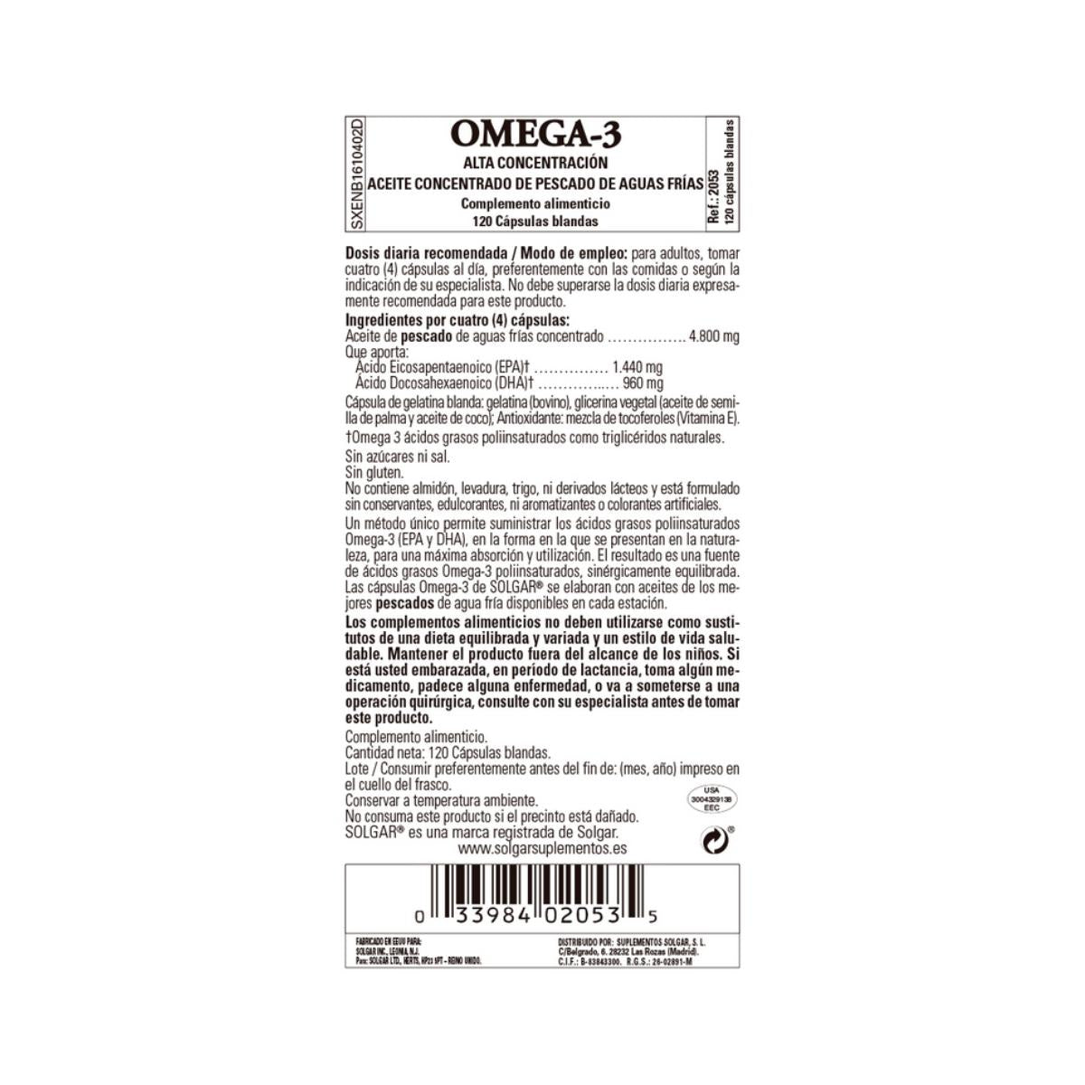 Omega 3 Alta Concentración Solgar 120 cápsulas