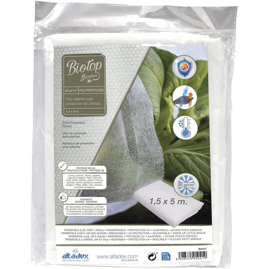 Tela protección de cultivos antiheladas Biotop 1.5 x 5 m 17 gr/m²