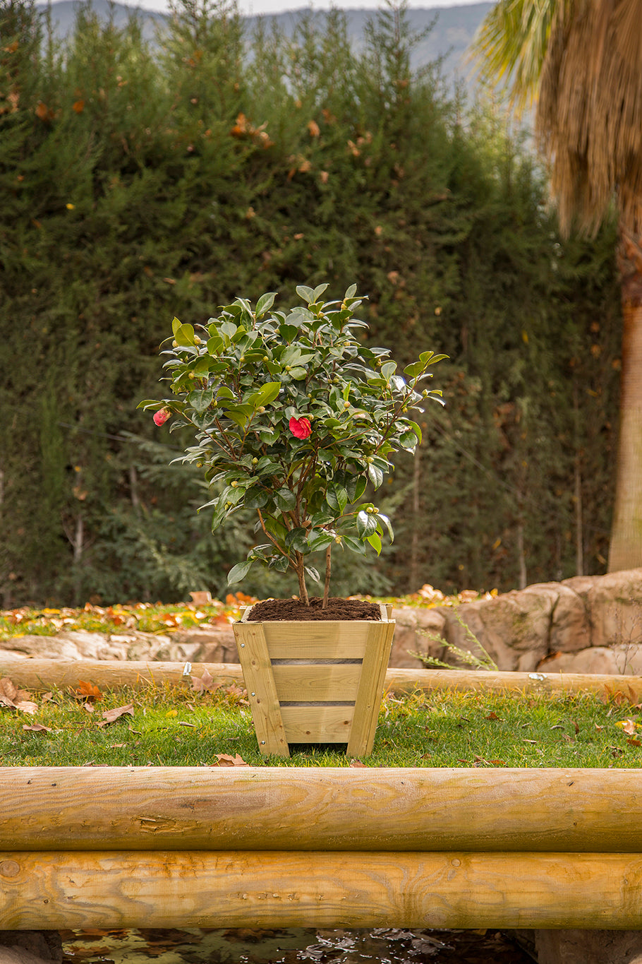 Macetero Abril Abierto De Madera Natural De 30 X 30 X 26 Cm 10° 9l + Bolsa Geotextil..