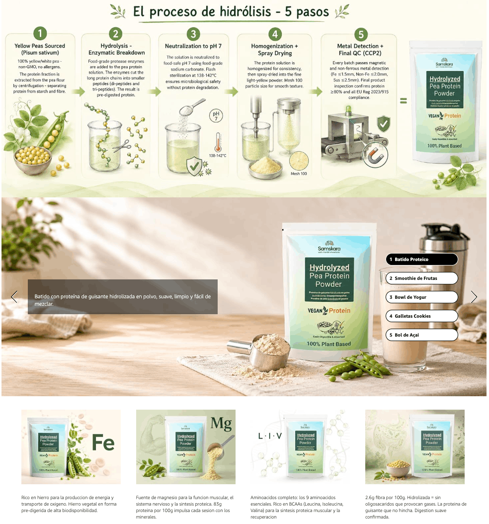 Proteína De Guisante Ultra Hidrolizada - 500g | Proteína Vegetal Vegana Para Batidos Y Repostería_5