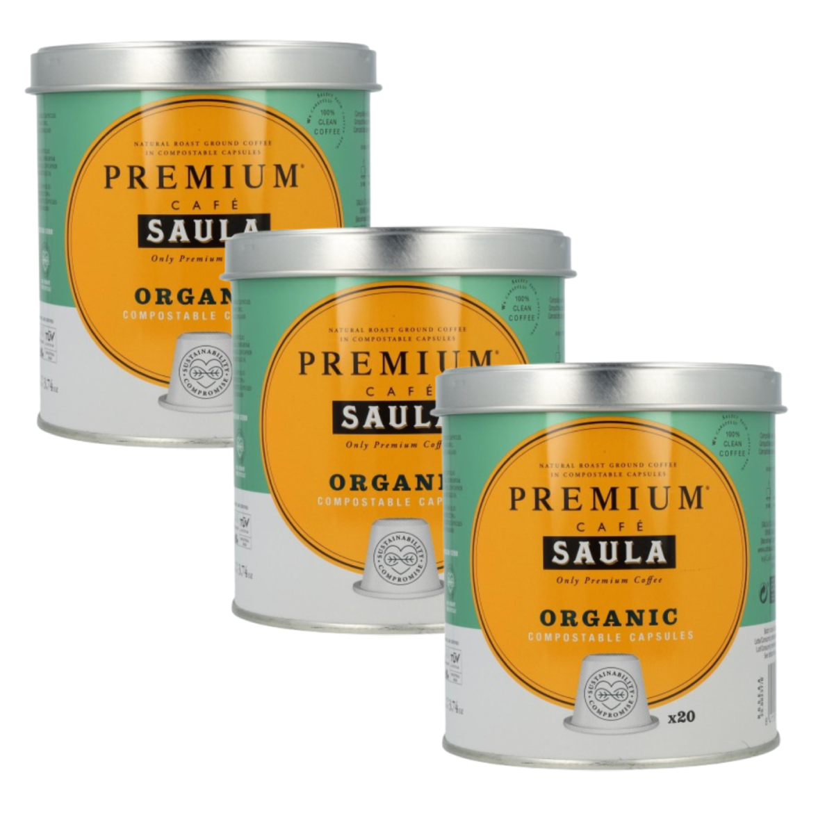 Pack x 3 café Saula Premium Organic Cápsulas Compostables 20uds