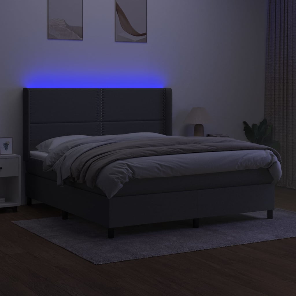 Cama Box Spring Colchón Y Luces Led Tela Gris Oscuro 180x200 Cm / Vetonek_5