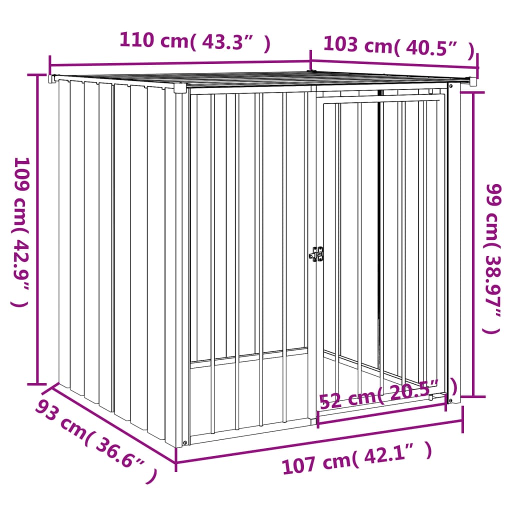 Caseta Perros Con Tejado Acero Galvanizado Negro 110x103x109 Cm_4