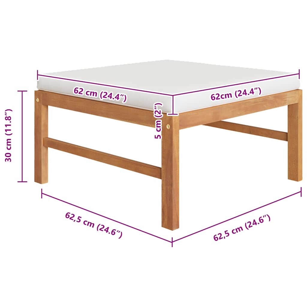 Vidaxl Reposapiés Con Cojín Crema Madera Maciza De Teca_4