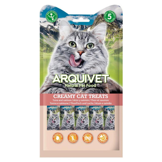 Creamy Cat Treats Snack cremoso de Atún y Salmón Arquivet 5x14 g