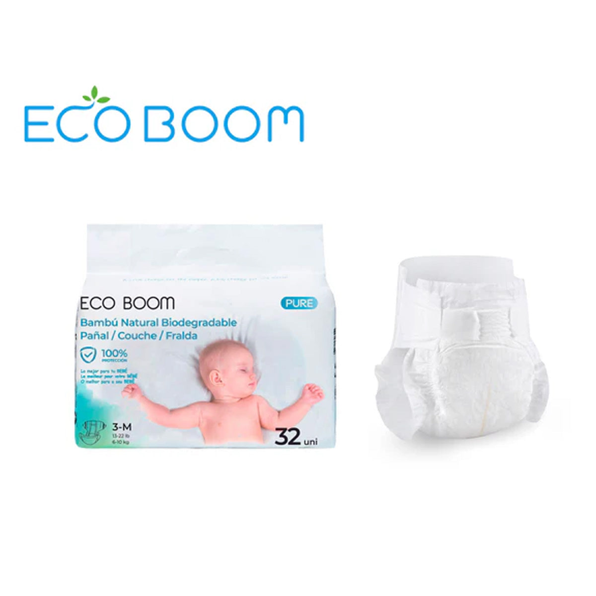 Pañal de Bambú Pure Premium ECO BOOM T3 (6 a 10 Kg) 32 uds