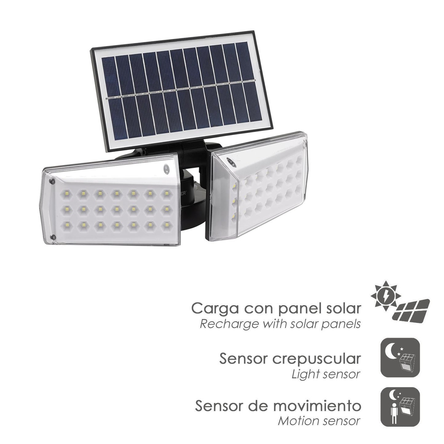 Aplique Solar Led Doble Con Sensor De Movimiento / Crepuscular 450 Lumenes. Protección Ip65