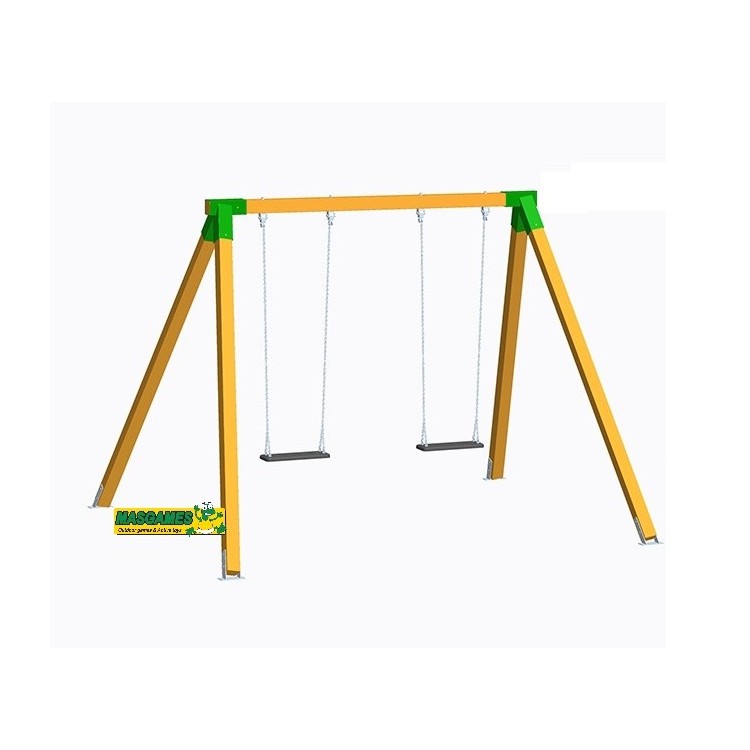 Columpio Doble De Madera Masgames Vega (asientos Mixtos) Superficie De Arena, Tierra O Cesped.