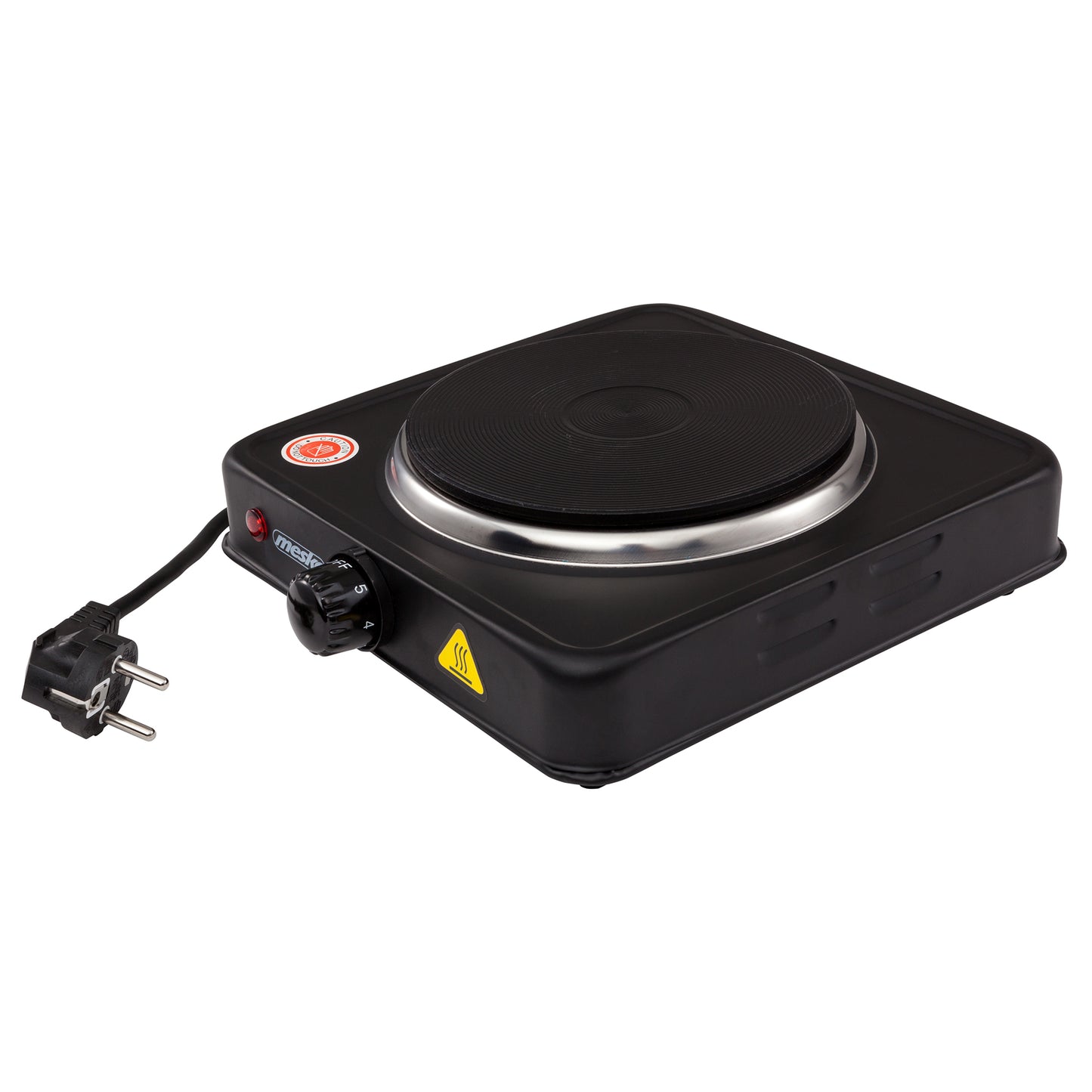 Hornillo Eléctrico, Zona Cocinado 15,4 Cm, Termostato Regulación Continua, Compacto, Ideal Camping Mesko Ms 6508 Negro