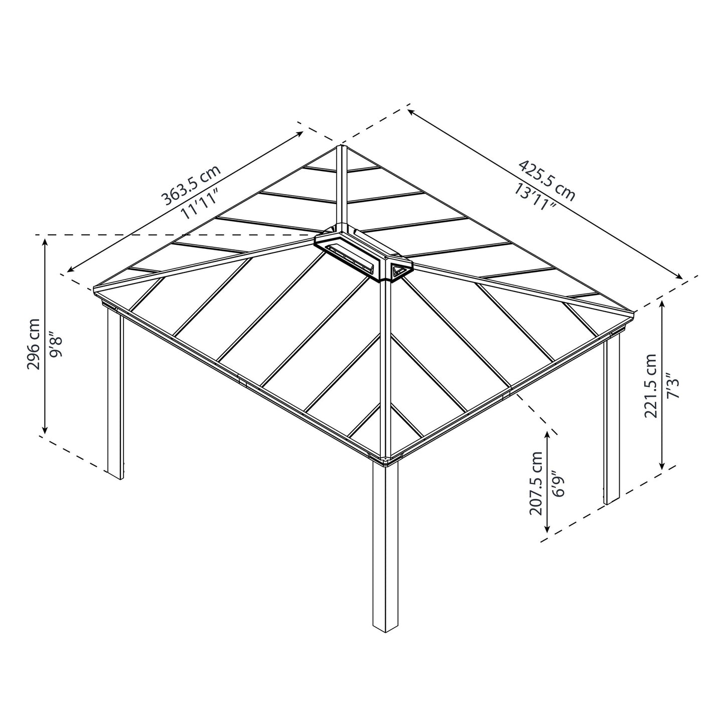 Gazebo sombreado cenador Dallas 360x422 cm