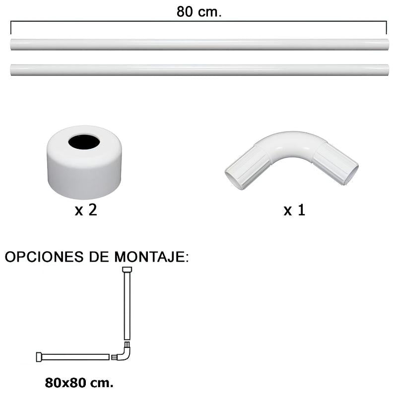 Barra Para Cortina Ducha Universal Aluminio Blanco 80x80 Cm._1