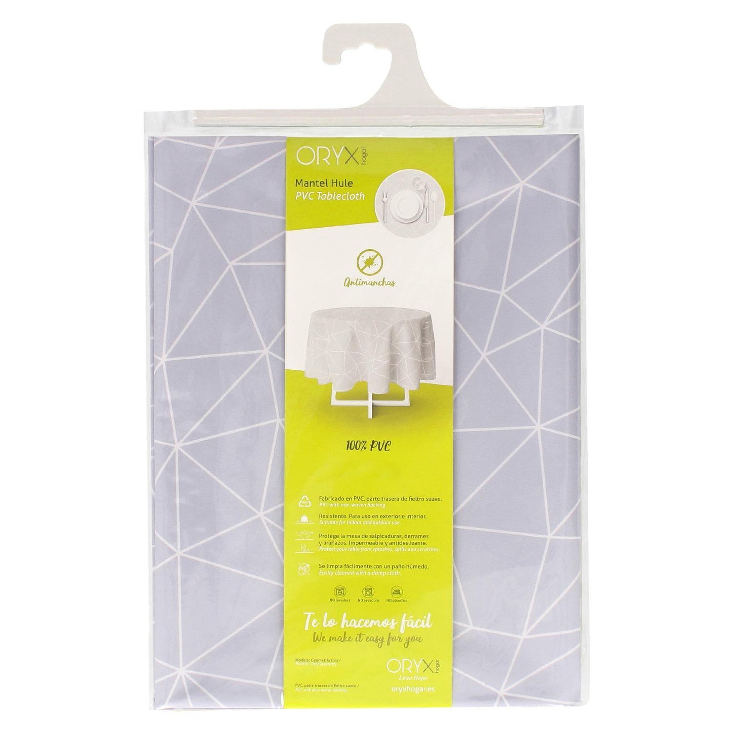 Mantel Hule Geometrico Gris Impermeable Antimanchas Pvc Ø 140 Cm. Uso Interior Y Exterior