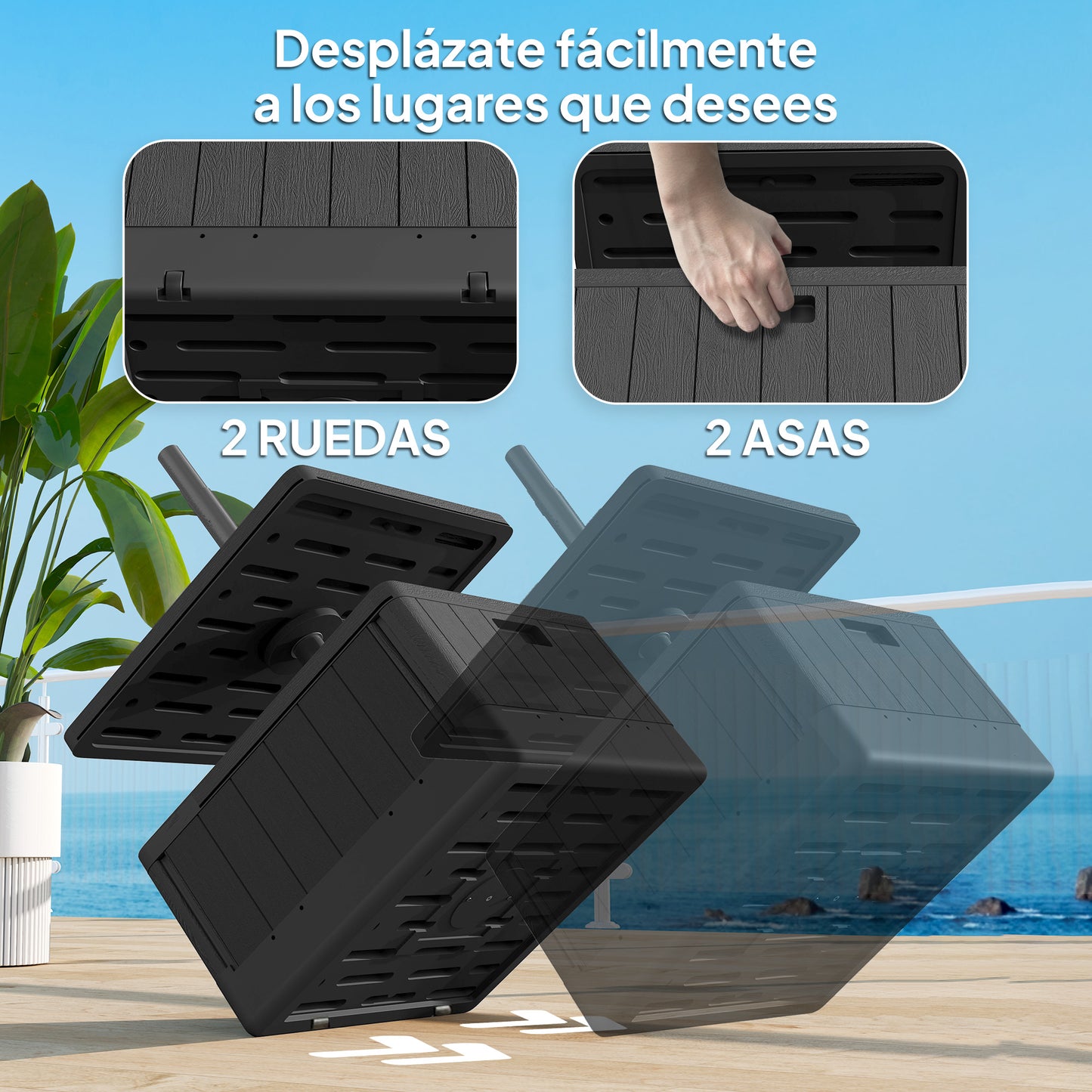 Outsunny Base Para Sombrilla Exterior 3 En 1 Mesa Auxiliar Macetero Negro_5